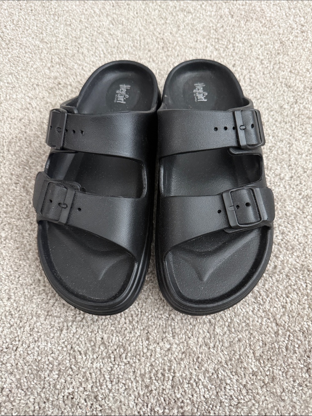 Black Double-Buckle Women’s Slide Sandals